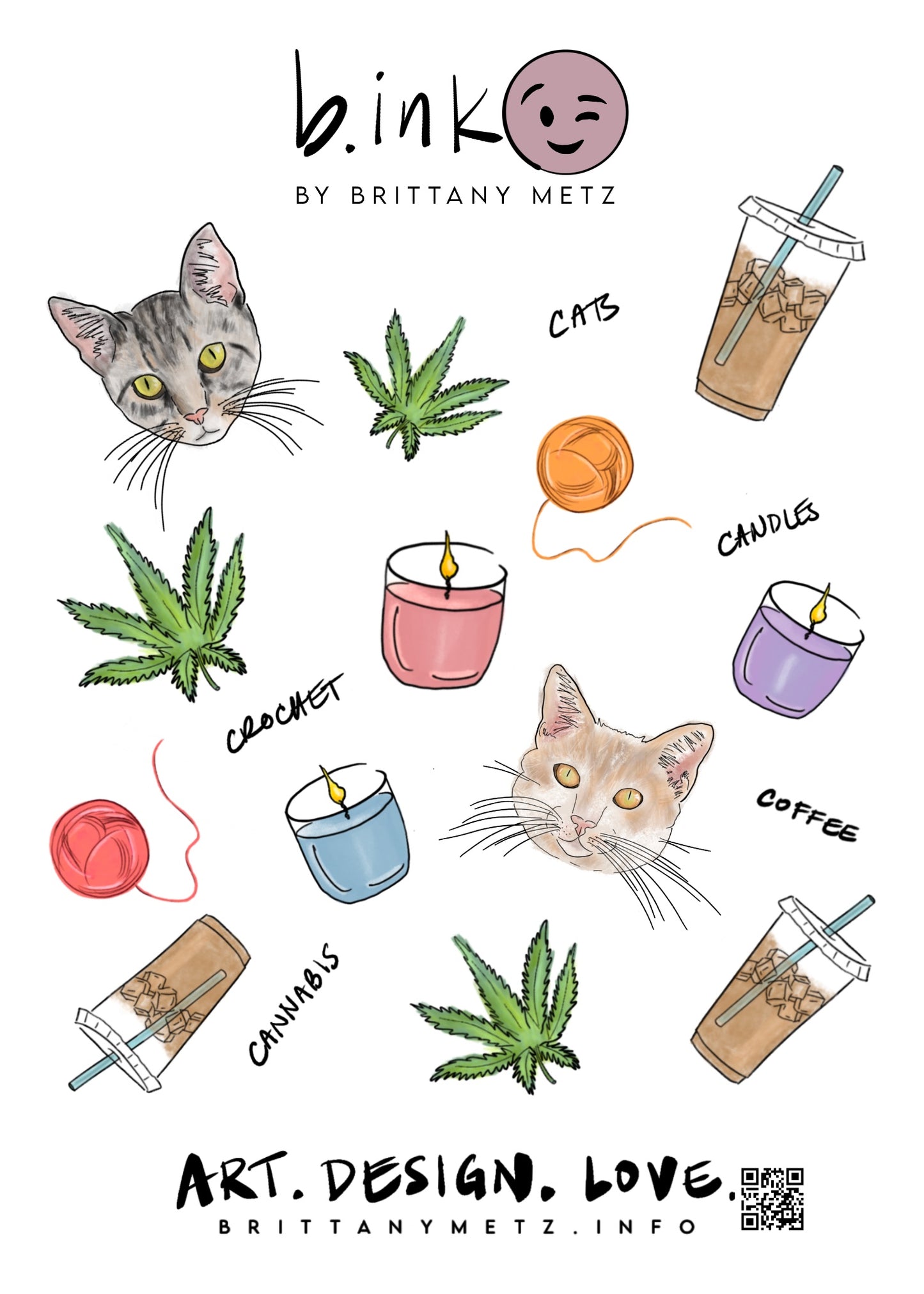 "C" Sticker Pack- Cats/Coffee/Candles/Crochet/Cannabis
