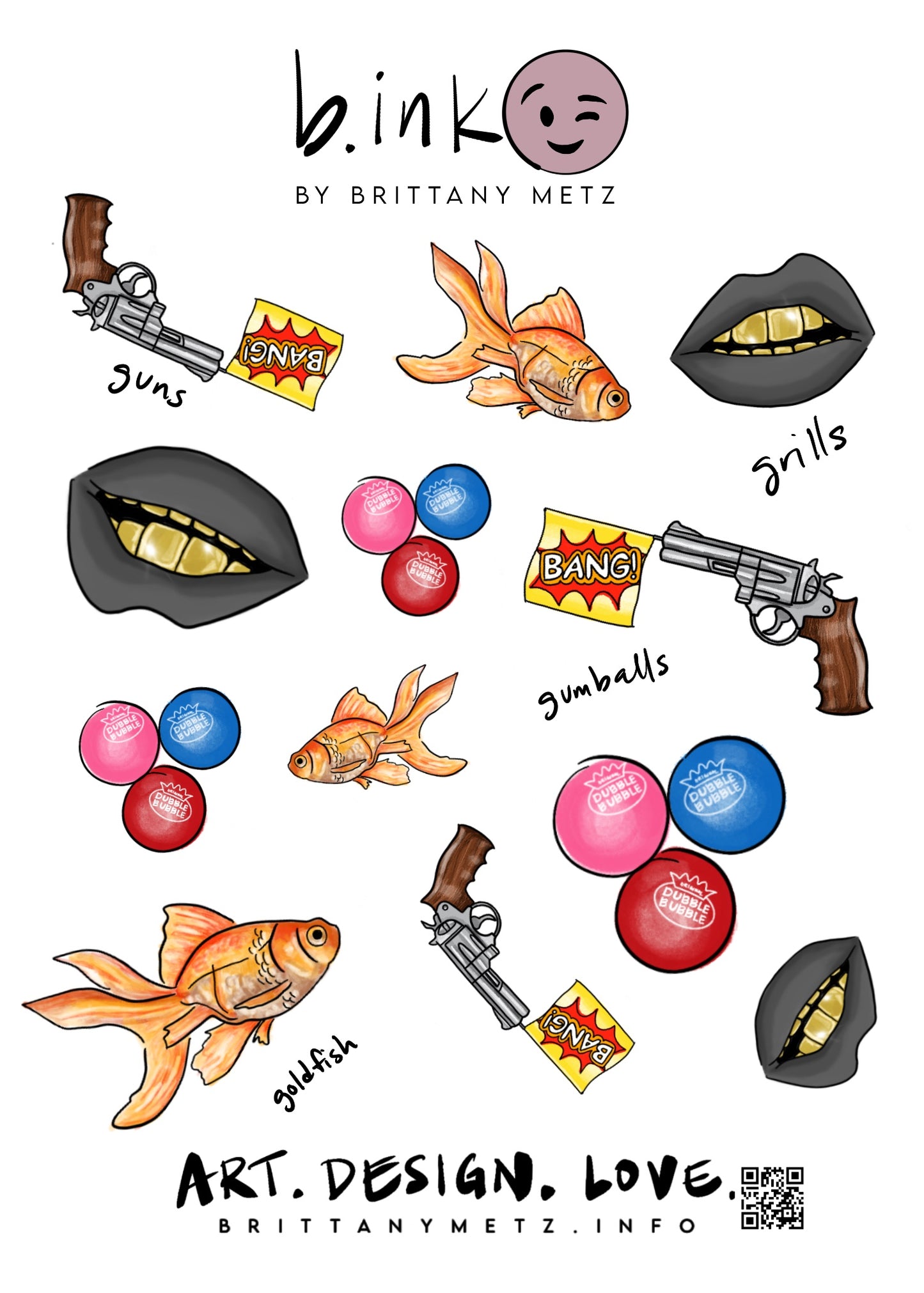"G" Sticker Pack- Goldfish/Gumballs/Grillz/Gunz